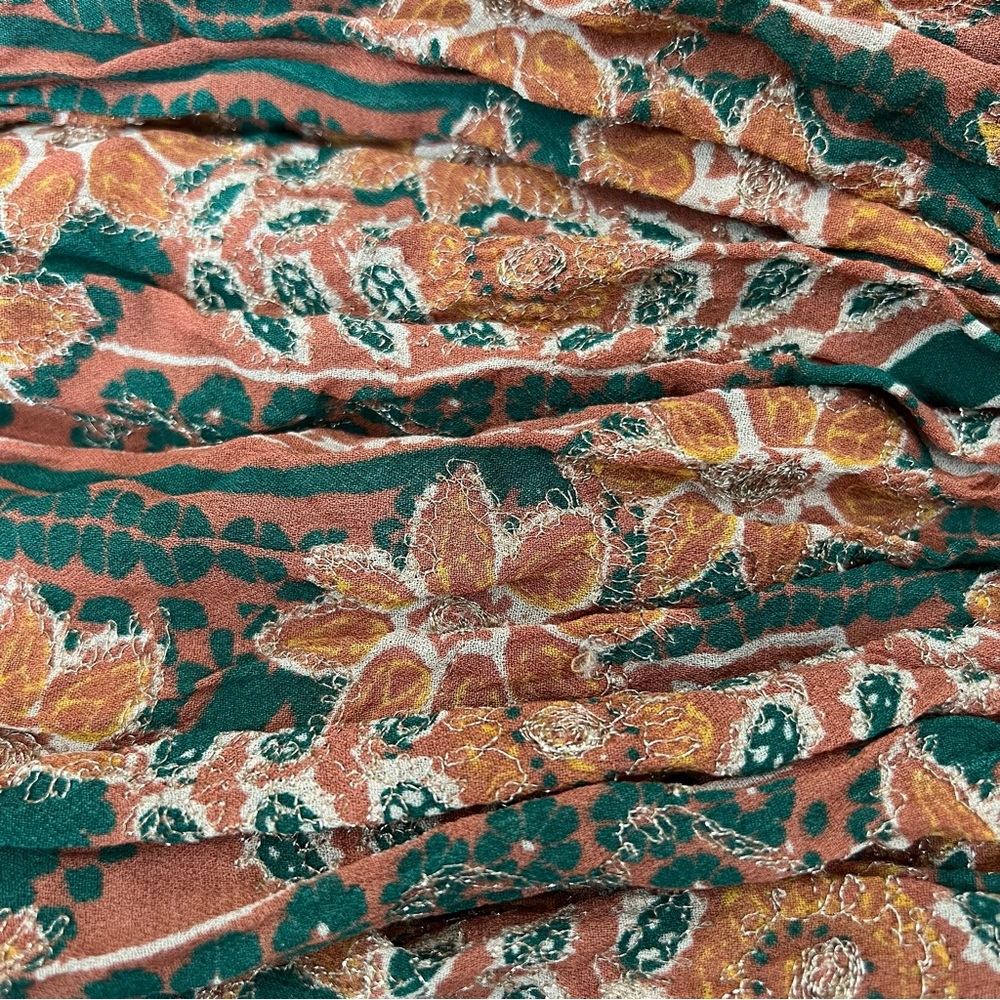 Free People Pink City Long Sleeve Floral Dress in Orange and Green - Picture 13 of 15